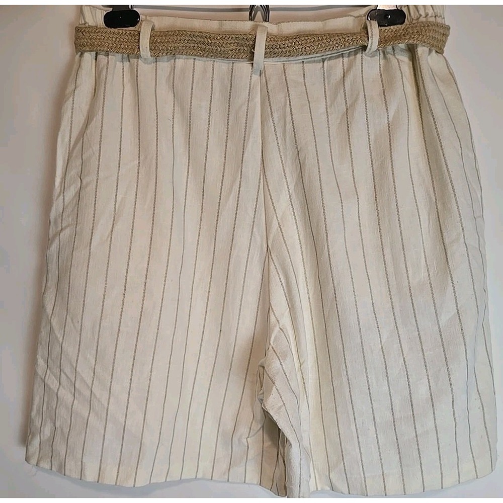 Vintage 90s Cristin Stevens Belted Safari Pinstripe Shorts Boho Hippie Size 14 - Picture 2 of 7